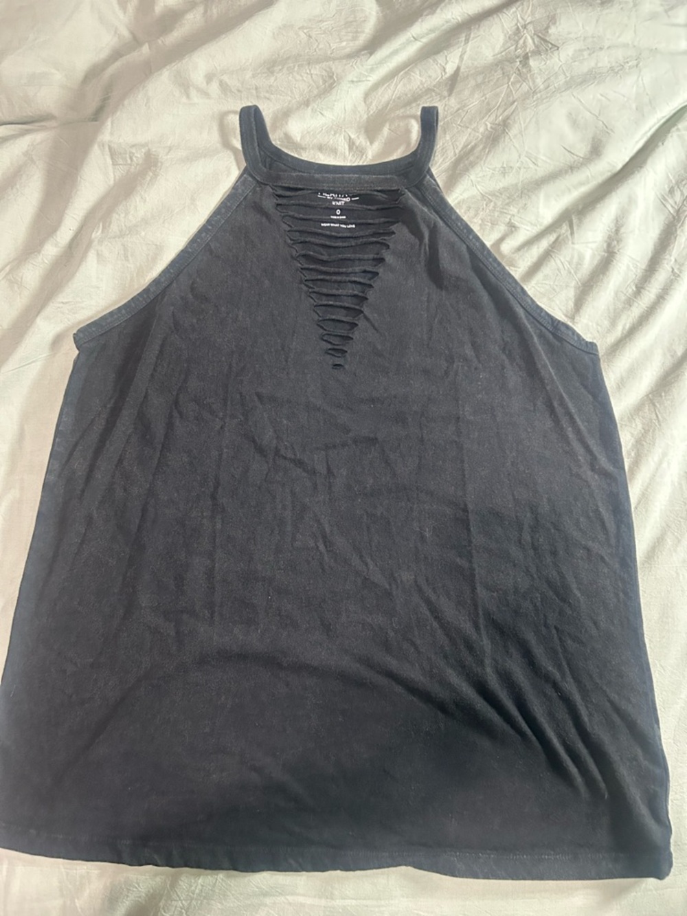 torrid Black High-Neck Distressed Ladder-Cut Tank cutout